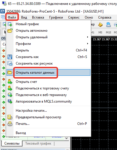 Установка и настройка бота Leprechaun - Открыть каталог данных