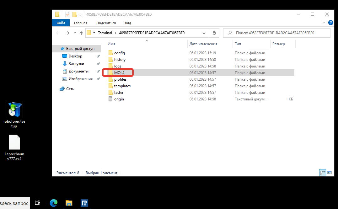 Установка и настройка бота Leprechaun - папка MQL4